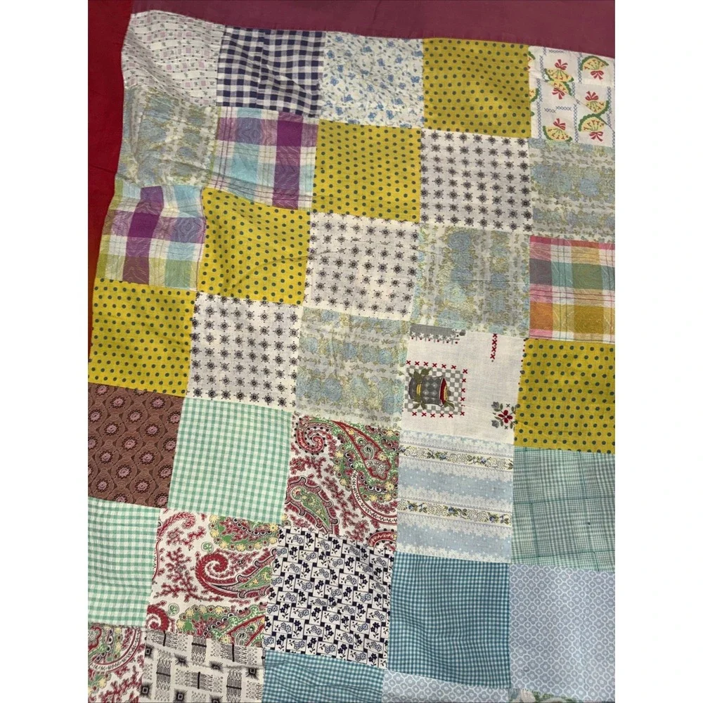 Vintage Handmade Patchwork Quilt Bedspread 95X77 In Farmhouse No Filling READ